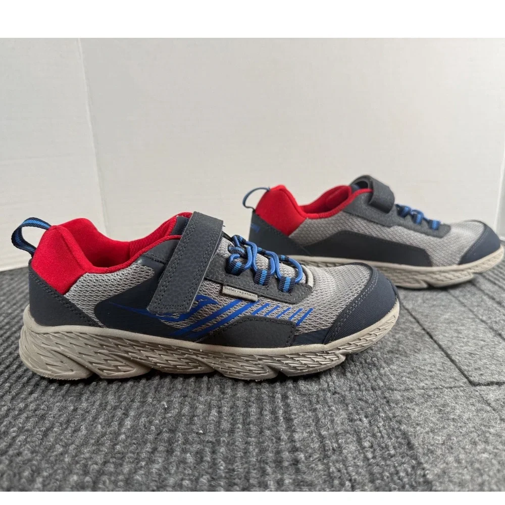 Saucony Kids Wind Shield A/C Sneakers Grey Navy Red Water Repellent SK265056 4M